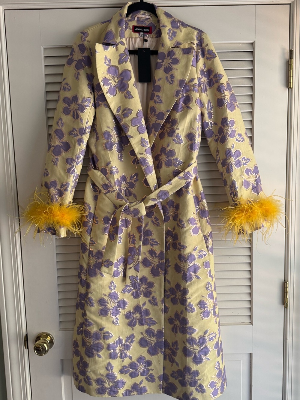 Andreeva Floral Trench w/ detachable feather cuffs